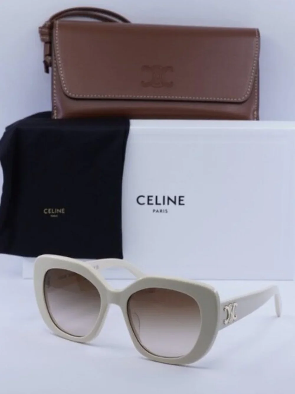 Celine CL40226U 25F Square Sunglasses - Ivory/Brown Gradient